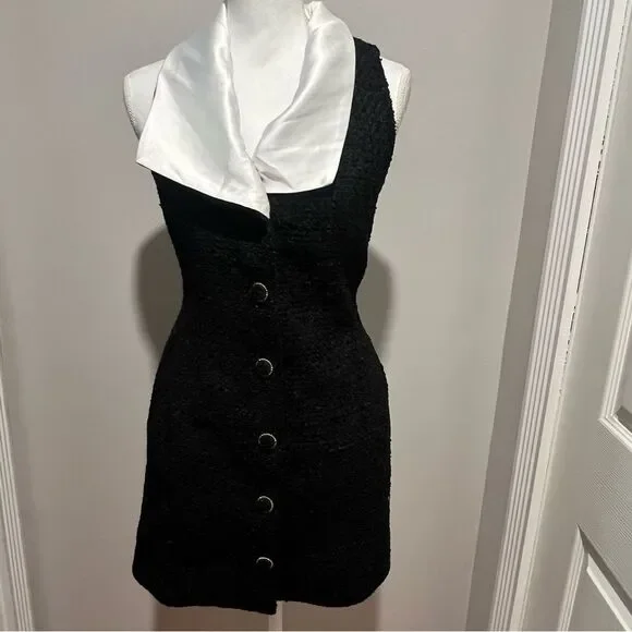 NWT Endless Rose Contrast Collar Tweed Mini Dress size xs women's with pockets!